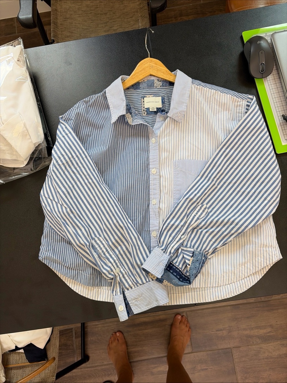 Striped Button-Up Shirt in Blue and White Striped - Picture 9 of 11